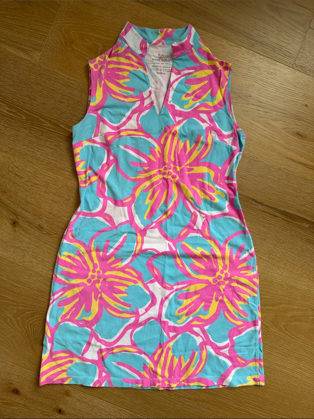MAHI GOLD Pink, Turquoise & Yellow Floral Sleeveless Mini Dress
